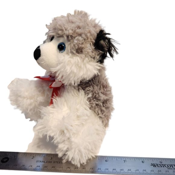 Dan Dee Husky Dog Stuffed Animal Plush with Red Ribbon with White Hearts 7" - Picture 3 of 9